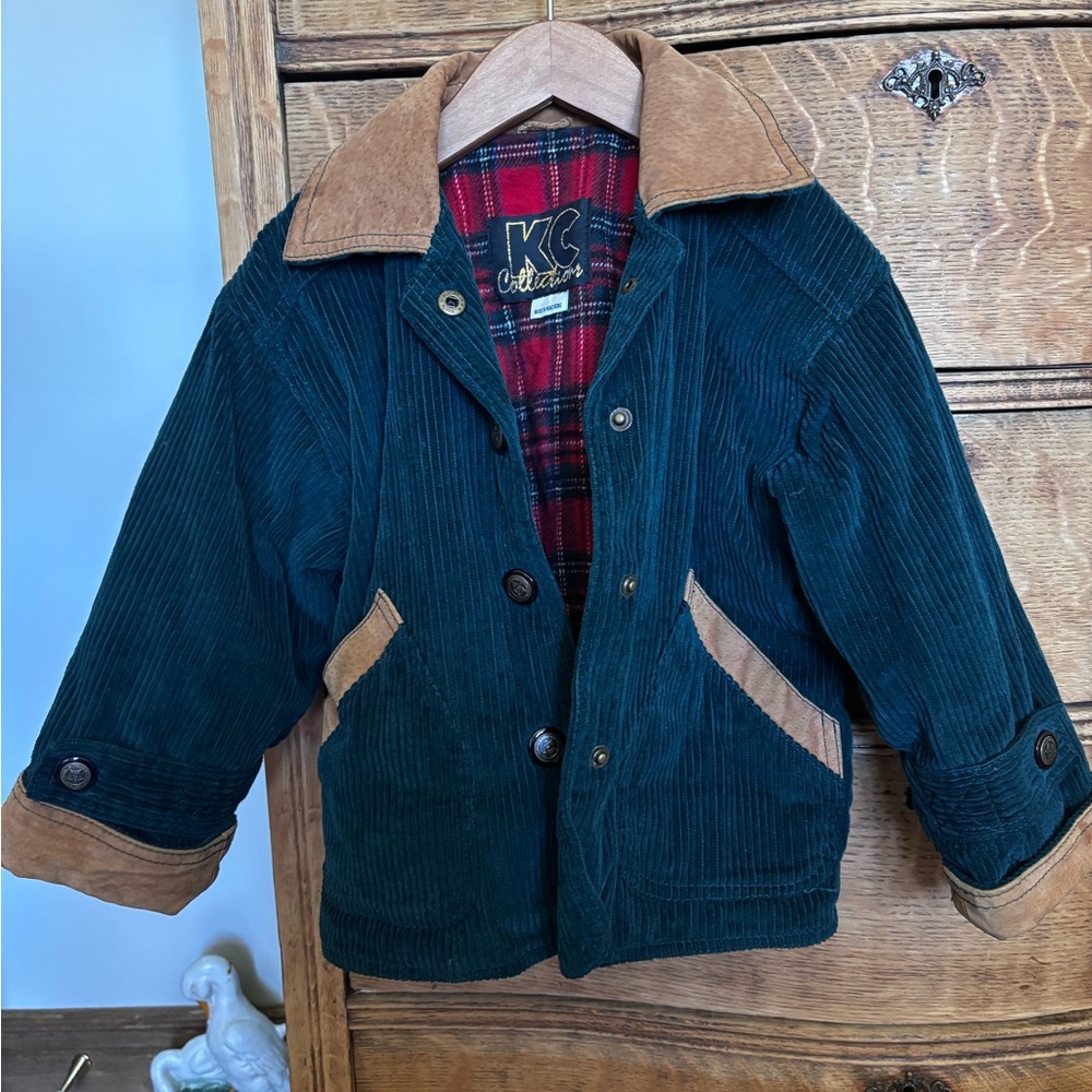 IC COLLECTION Kids Corduroy Coat - Deep Green and Tan